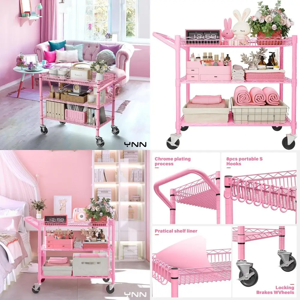 

3-Tier Heavy-Duty Metal Rolling Cart, 990 lbs Capacity, 31x18x33, Ideal for Home & Garden Use