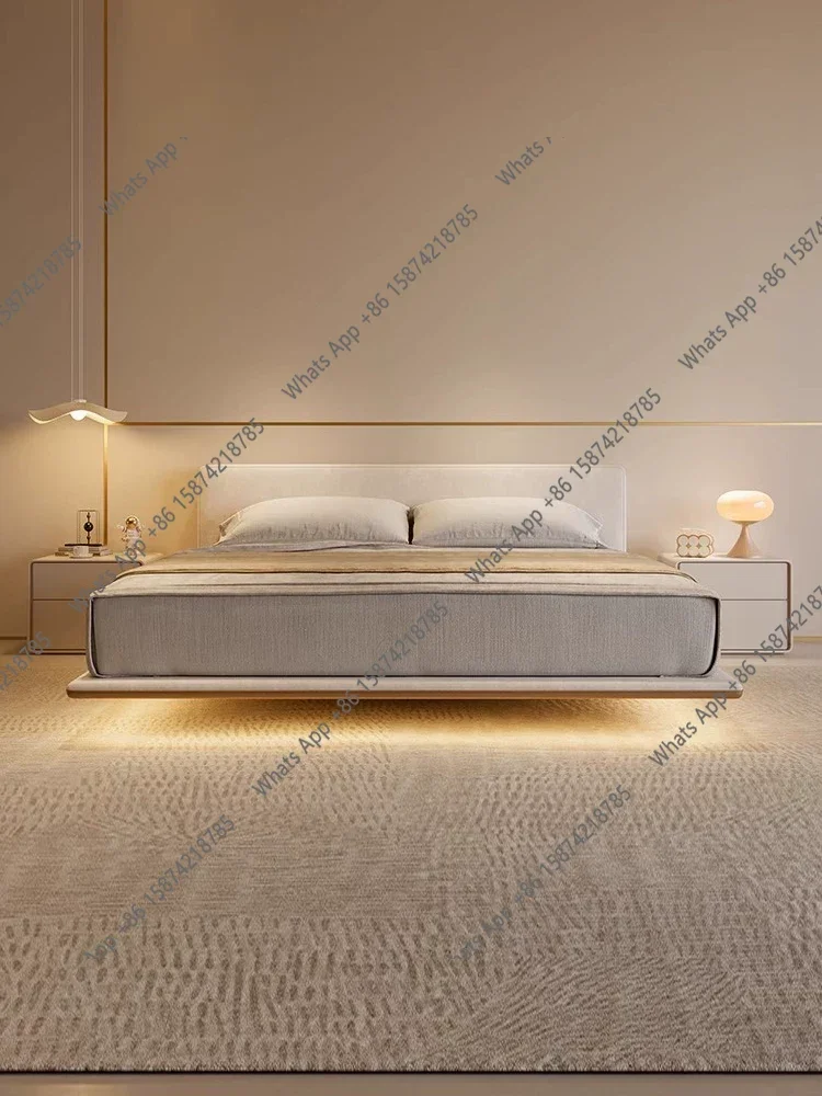 

B Horizon Suspended Bed Italian Minimalist Designer Home Cotton Linen With Lights 1.8m 1.5m Master Bedroom Double Bed Minimalist