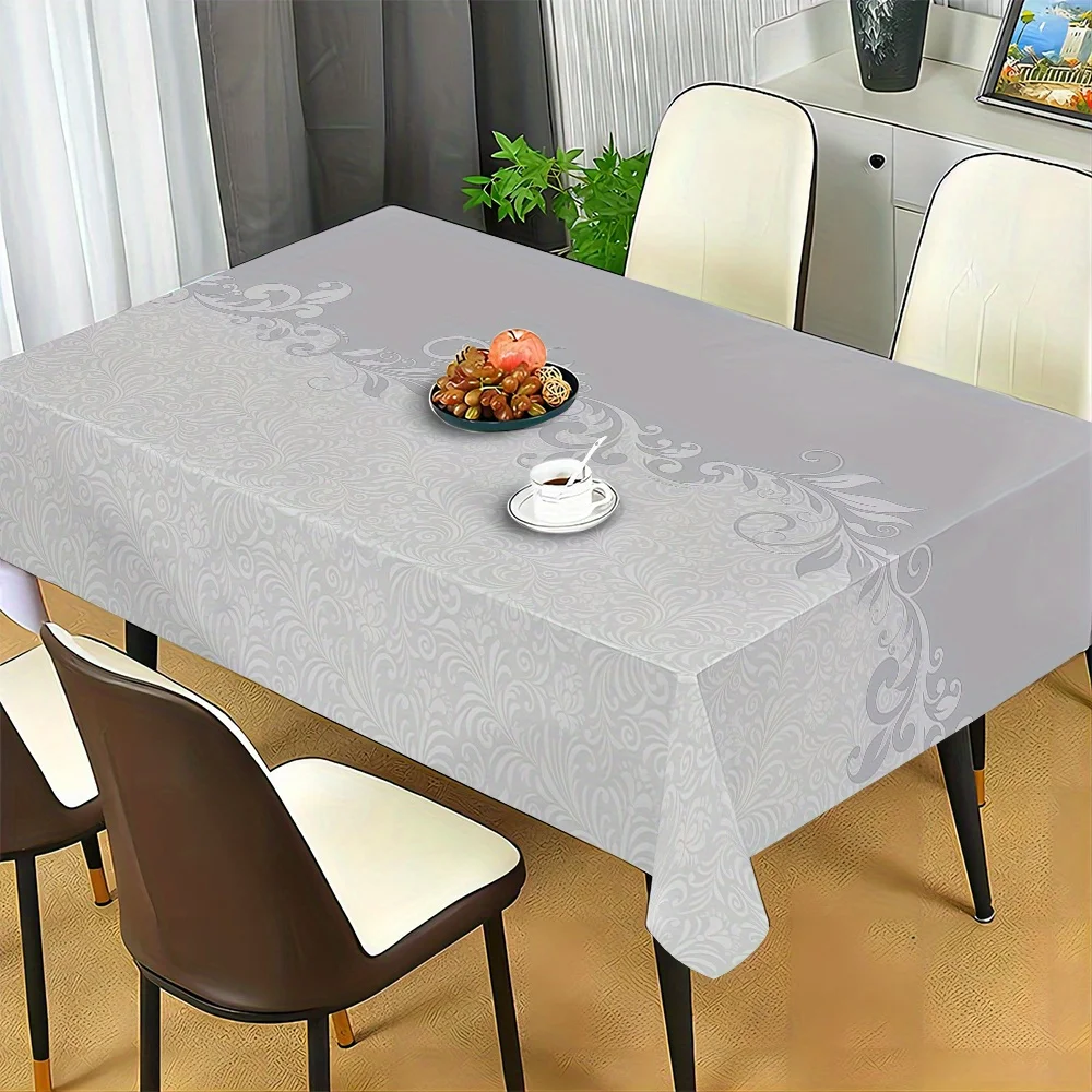 Ornate Damask Scroll Pattern Gray Rectangular Tablecloth for Dining Room Decor Elegant Linens Table Covering Home Centerpiece