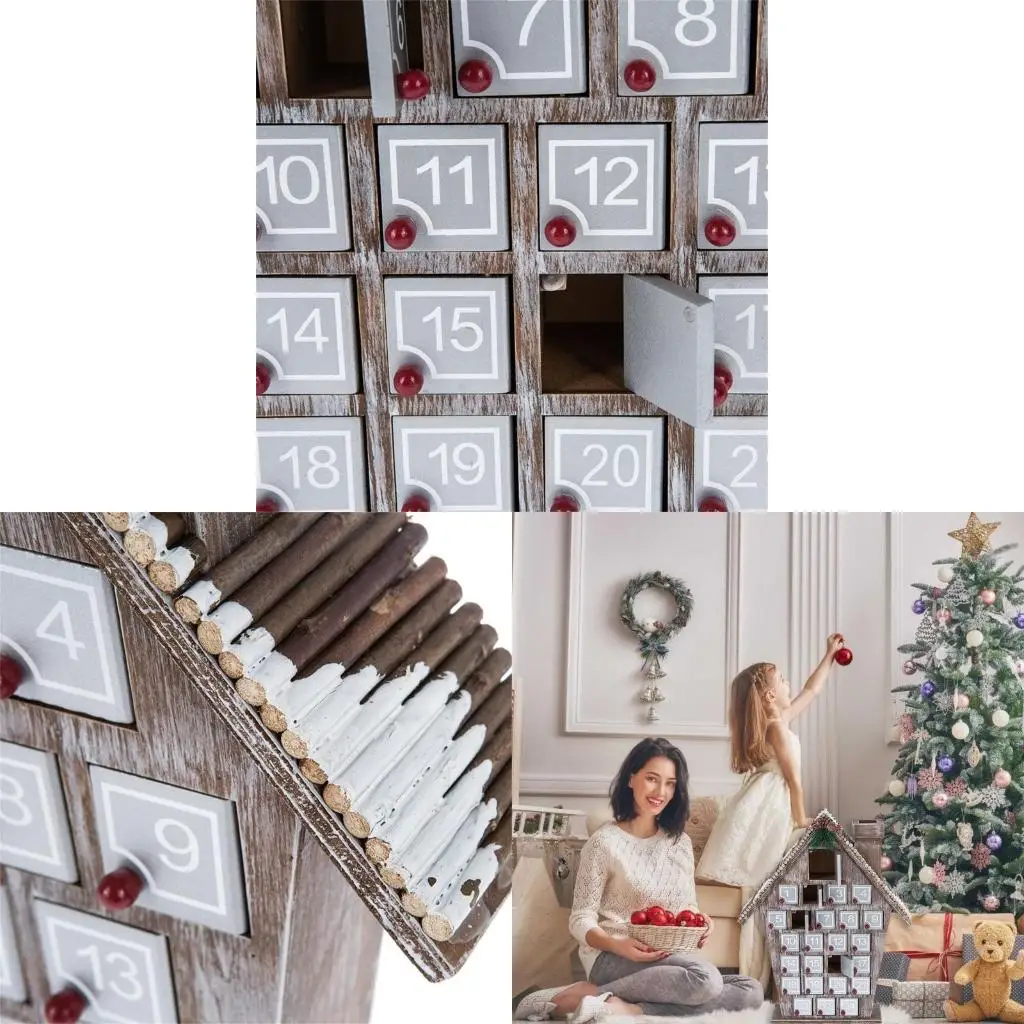

Decorative Christmas Calendar with 25 Present Box for Adult Kid Holiday Present Advent Calendar Desk Ornament