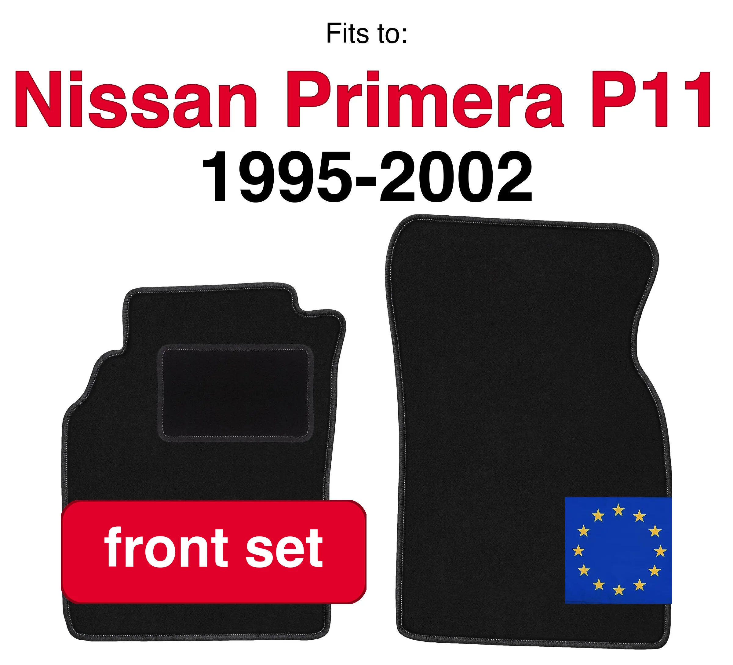 Auto velours vloermatten voor Nissan Primera P11 liftback sedan stationwagen (1995-2002) - Zwart (2 stuks) set auto vloertapijt vooraan