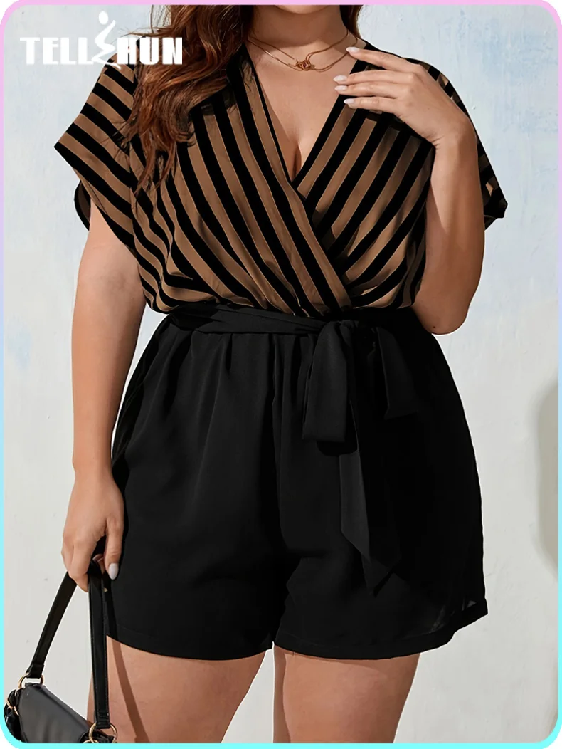 

Women Jumpsuit Fashion Patchwork Sexy Short sleeve Short Pants Romper casual Outfits Elegant Jumpsuit oversized Short Playsuits