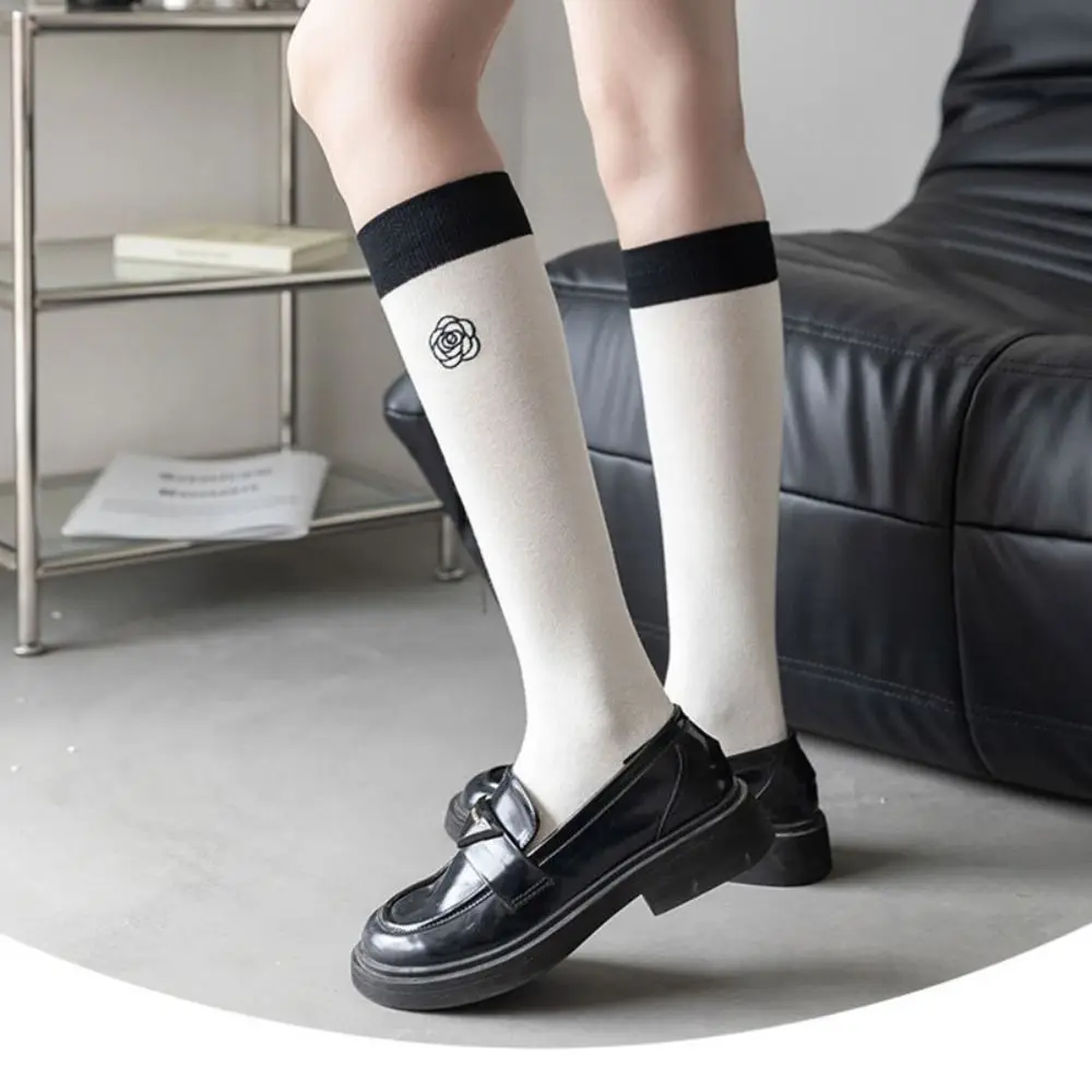 

Women Girls Elastic Camellia Rose Long Socks Breathable Lolita Knee High Socks Cotton Golf Sport Socks