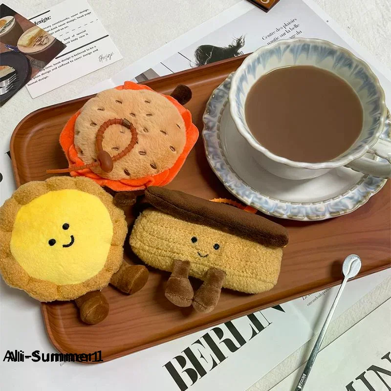 Cute Afternoon Tea Gourmet Series Plush Pendant Keychain Simulated Egg Tart Bread Stuffed Doll Backpack Decorative Pendant Gifts