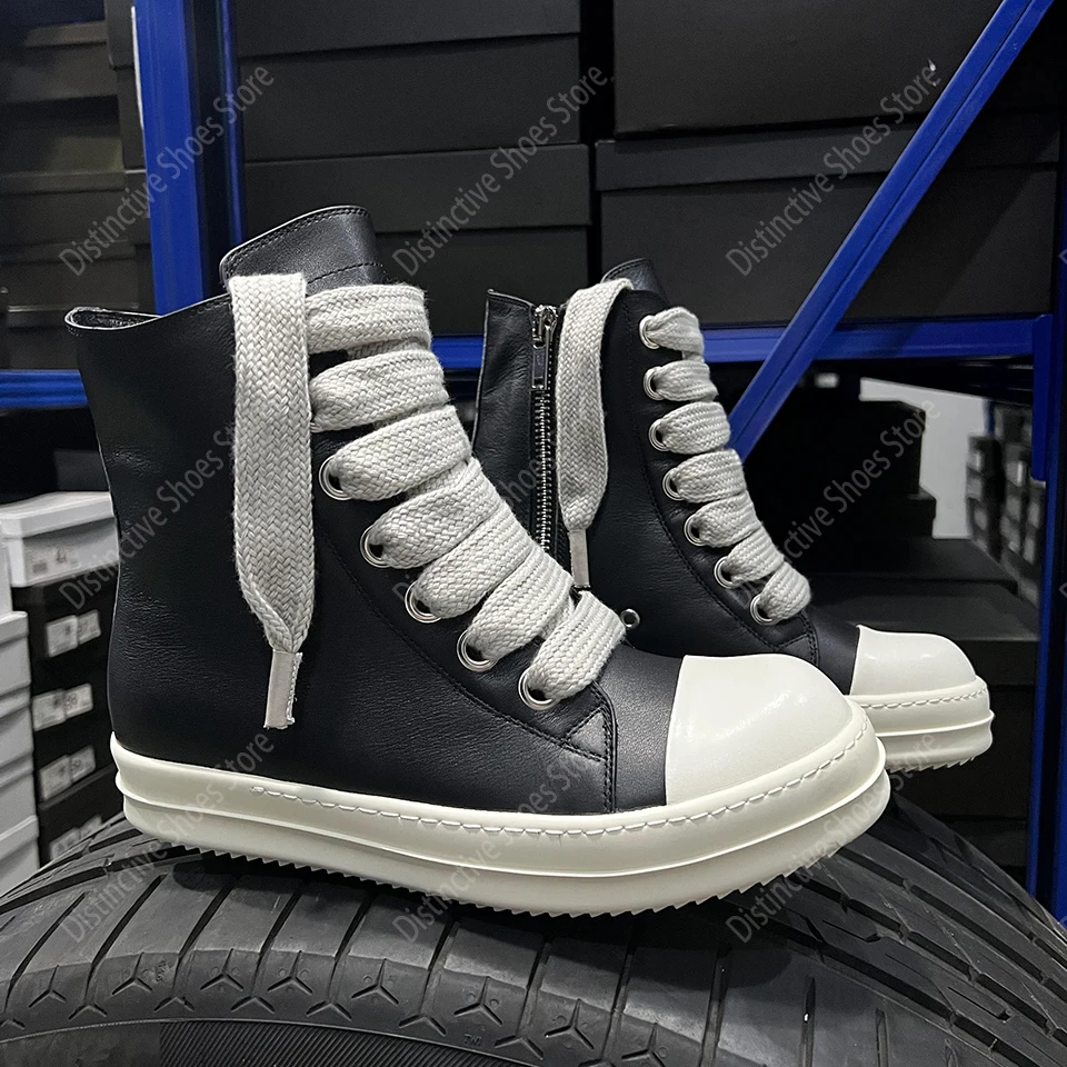 

Брендовая мужская обувь для женщин, высокие ботильоны из натуральной кожи с толстыми шнурками, винтажные оригинальные роскошные черные кроссовки High Street