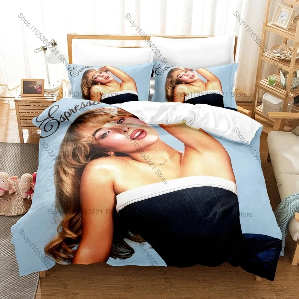 Sabrina Carpenter Bedding Set Music Star Print Duvet Cover Pillowcase Bedroom Home Decor For Fans Music Artist Teens Fans