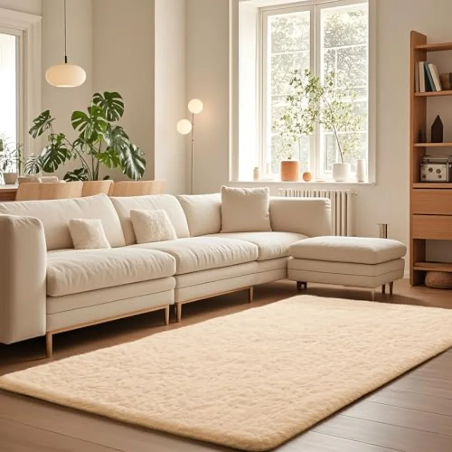 

Beige Rugs for Living Room Bedroom 5x8 Fluffy Fuzzy Furry Carpet Plush Soft Shaggy Bedside Indoor Floor Area Rug for Girls Boys