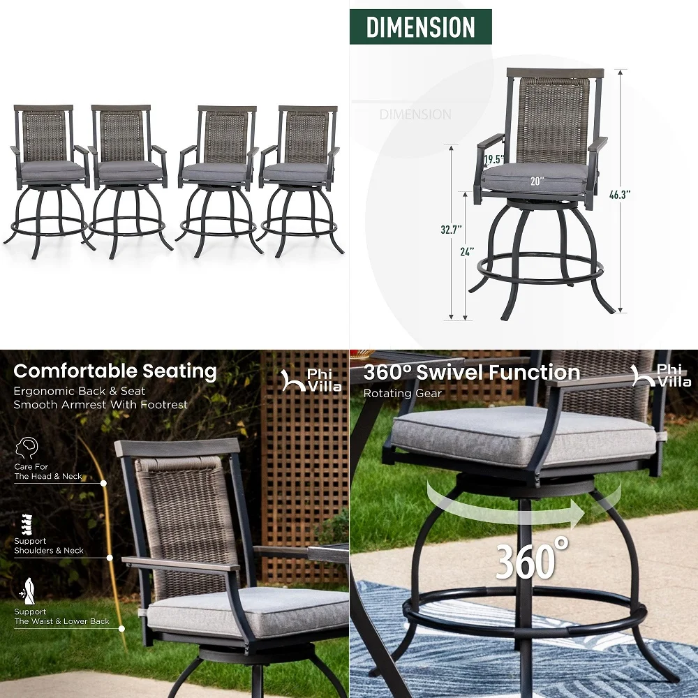 

Stools Set of 6, Adjustable Counter Height Bar Stools with Back, Faux Leather Swivel Bar Chairs, Mid Century Modern Barstools f