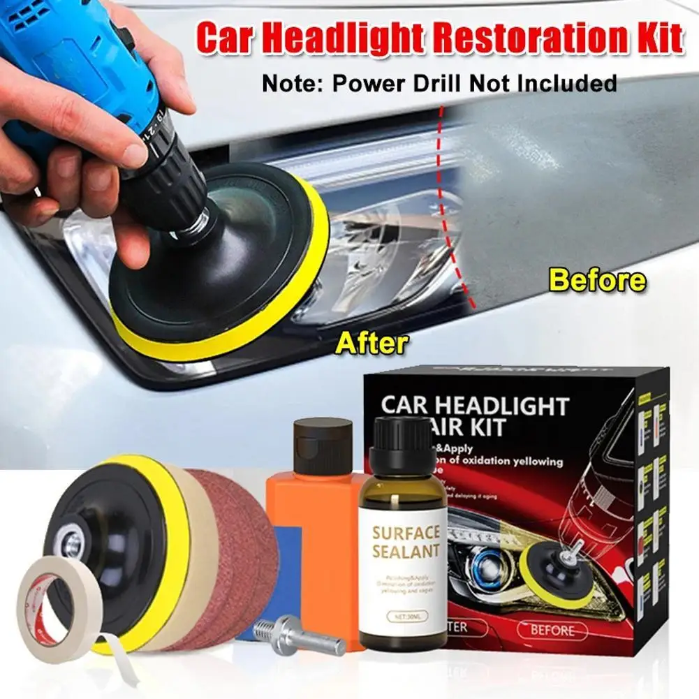 1set Car Headlight Restoration Kit Auto Headlamp Lens Restore Oxidation Yellow Scratch Restore Polishing Cleaning Tool