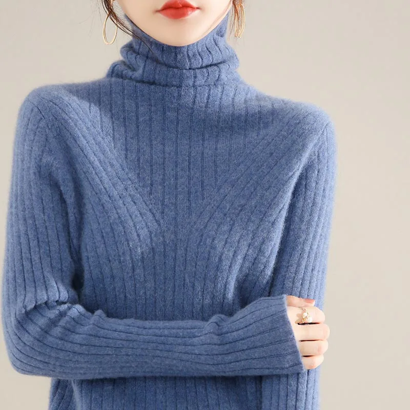 Autumn and Winter 2022 New Women's Sweater 100% Pure Wool High Neck Knitted Sweater Pullover South Korea Fashion Top