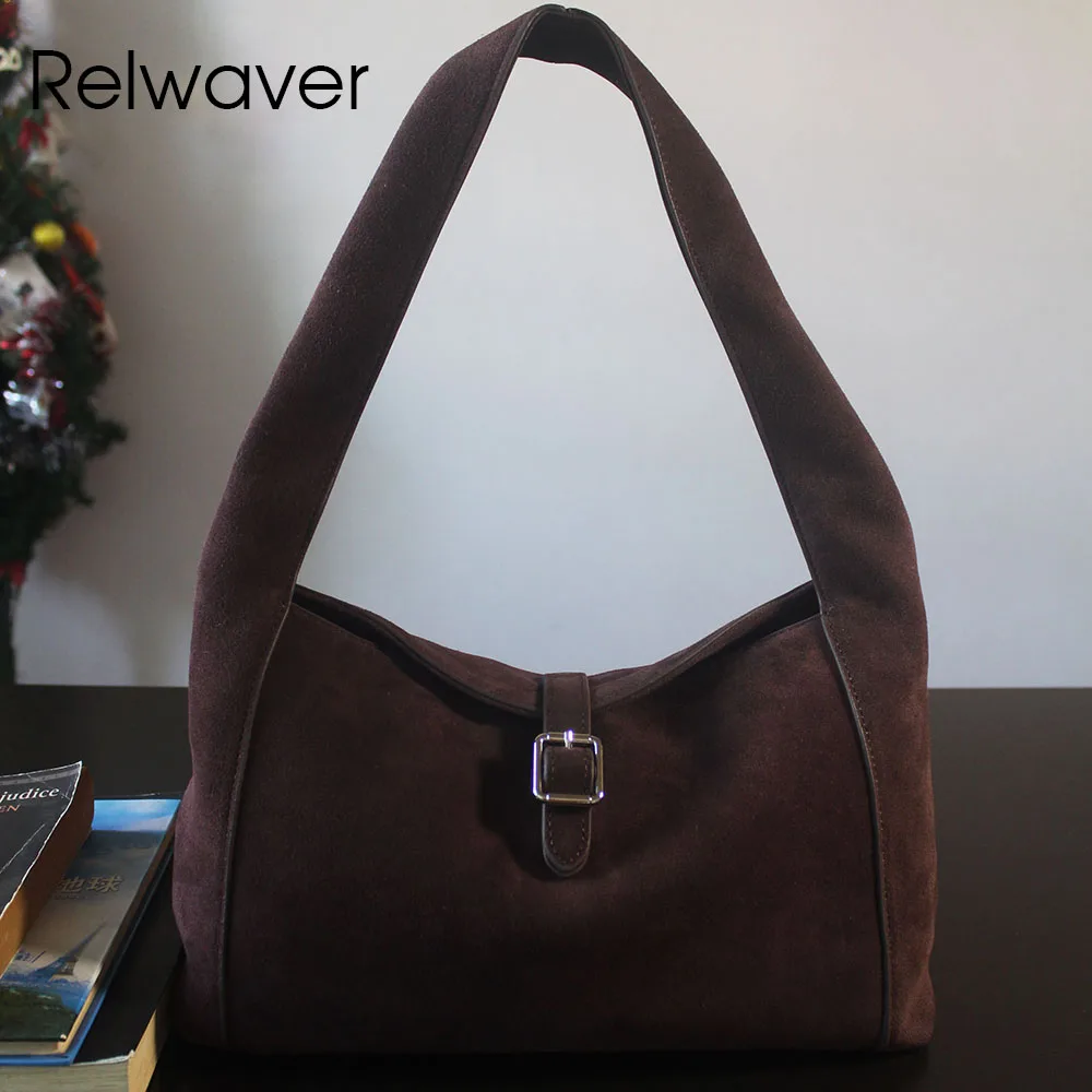 

Relwaver suede underarm bag soft shoulder bag commuting lady handbag 2026 spring brown coffee hobos versatile fashion women bag