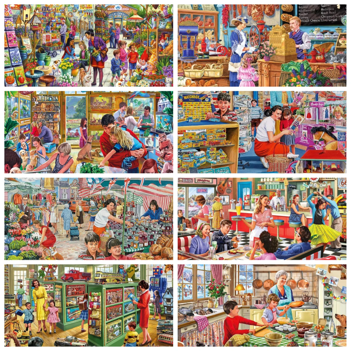 

500/1000/1200/2000PCS Jigsaw Puzzles Lively Shop House Scenery Family Activity Games for Gameroom Bedroom Home Decor Gift