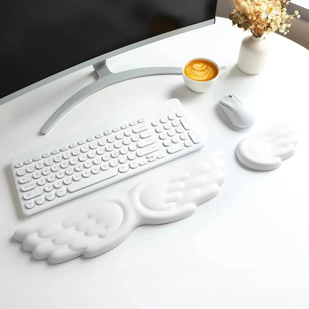 

Keyboard Mouse Wrist Rest Angel Wing Memory Foam Mouse Pad Set Wrist Support Ergonomic Non-Slip for Computer Laptop Easy Typing