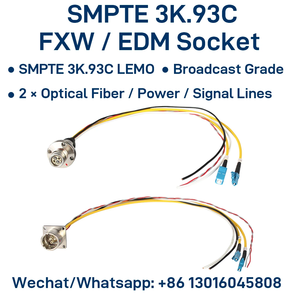 SMPTE 3K.93C Fixed Hybrid Fiber Connector Cable FXW Plug EDM Socket Broadcast Camera Connector 0.5 meter