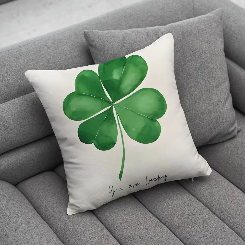 Double Sided Four Leaf Clover Pillow Case, Soft Polyester Cushion Cover for Farmhouse Sofa Home Decoration Protector