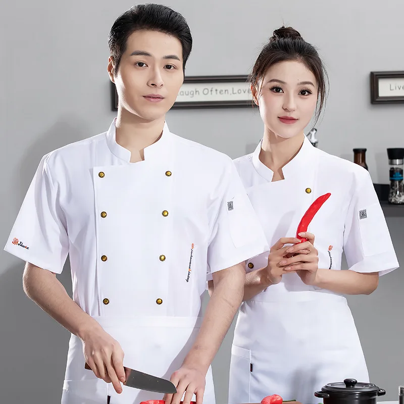 Hotel restaurante chef uniforme de trabalho manga curta cantina padaria pastelaria chef bolo loja verão roupas cozinha workwear