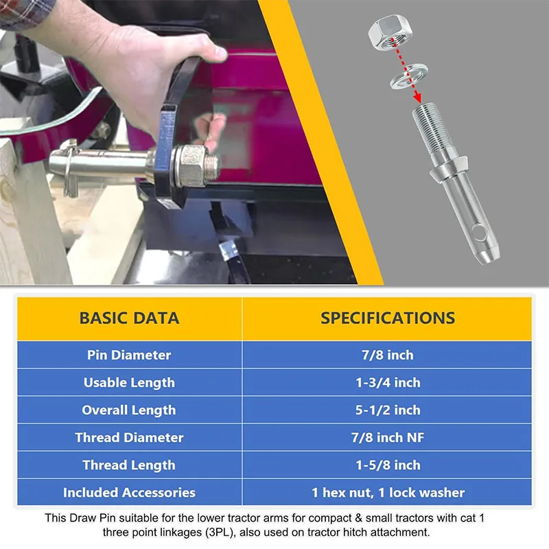 Premium S07020800 Akcesoria do zaczepu Cat 1 Draw Pin do ciągników, 3-punktowe części zaczepu, 5-1/2 cala, 3 szt.