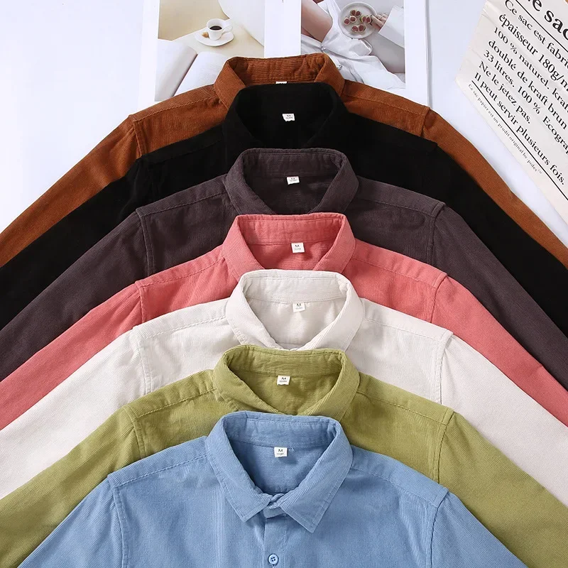 

Весна-Осень Мужская белая рубашка с длинным рукавом Вельветовый топ Harajuku Винтажная рубашка 100% хлопок Рубашка на пуговицах Мужские повседневные рубашки