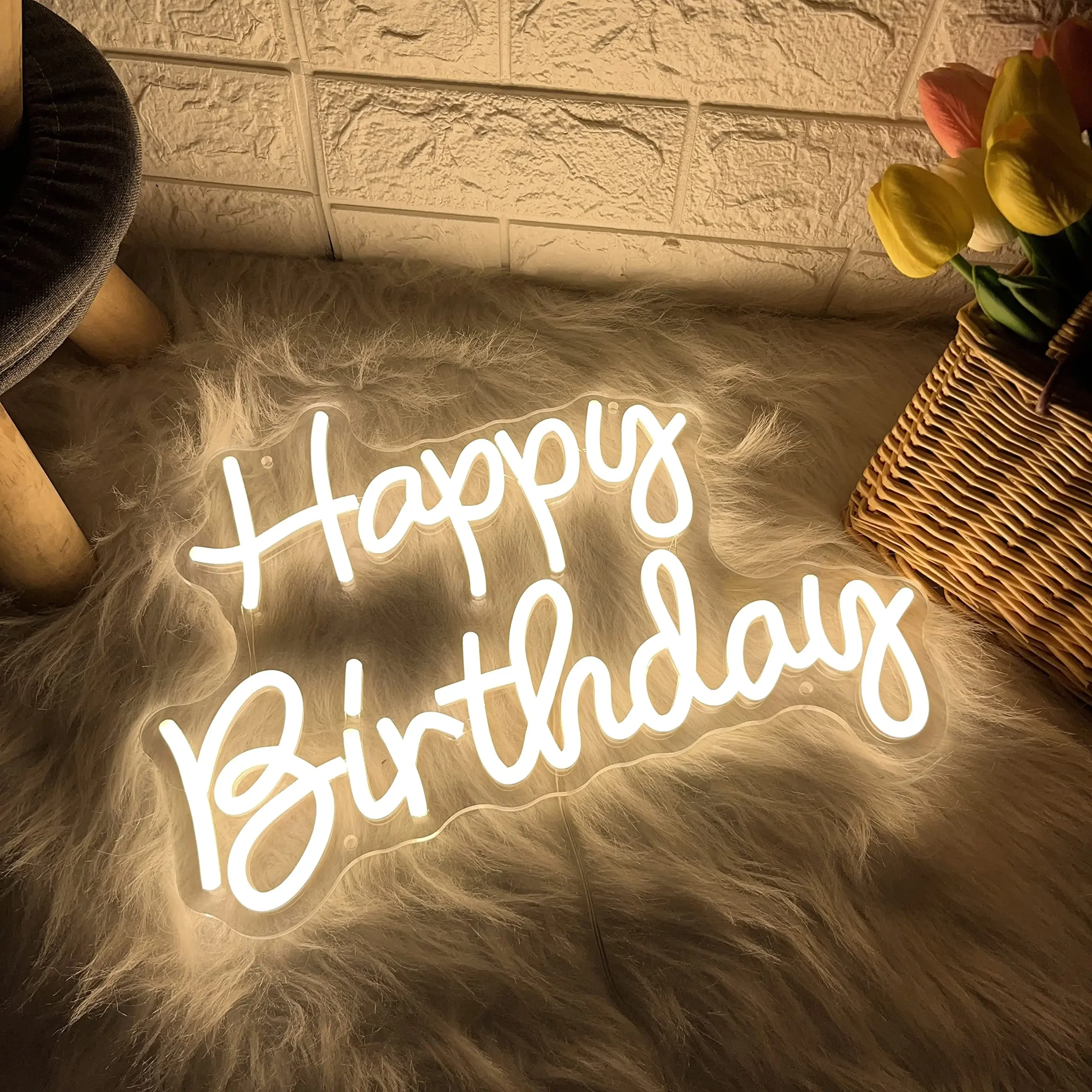 

LED Happy Birthday Neon Sign Warm White Neon Light for Wall Decoration USB Power Letter Light Signs for Home Bedroom Bar Club