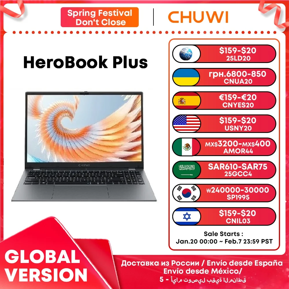 Chuwi herobook plus laptop 15.6 "tela fhd pc intel celeron n4020 uhd gráficos 8gb ram 256gb ssd windows 11 notebook computador