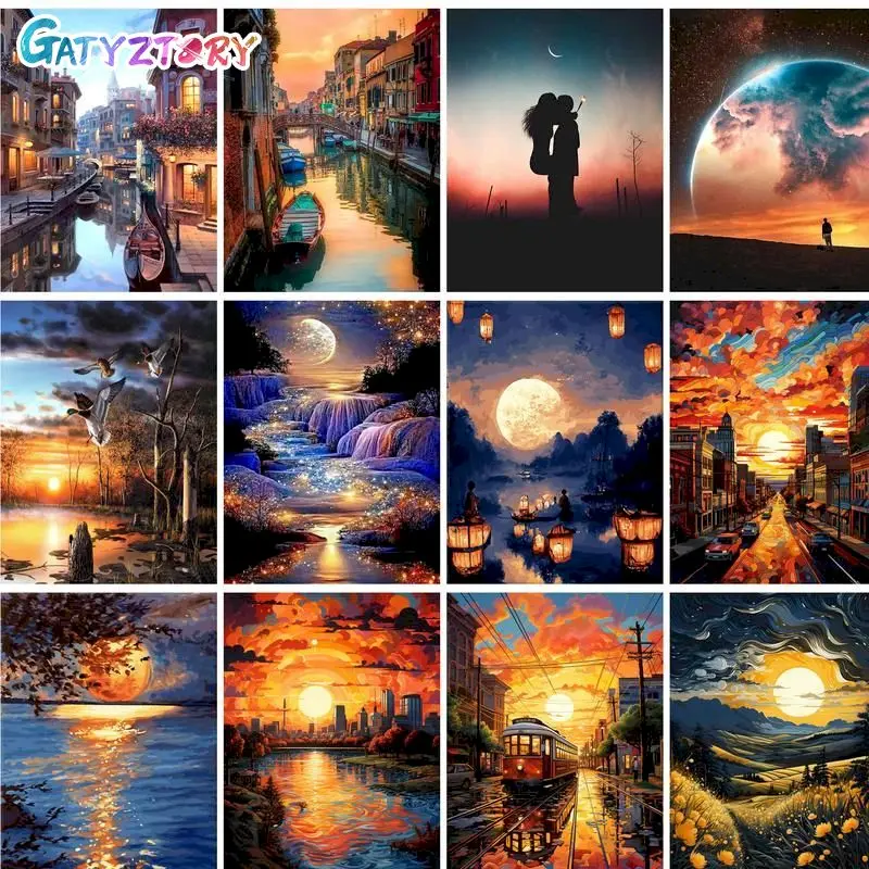 

GATYZTORY Paint By Number For Adults Sunset Landscape Drawing On Canvas Art Gift DIY Pictures By Number Modern Kits Home Decor