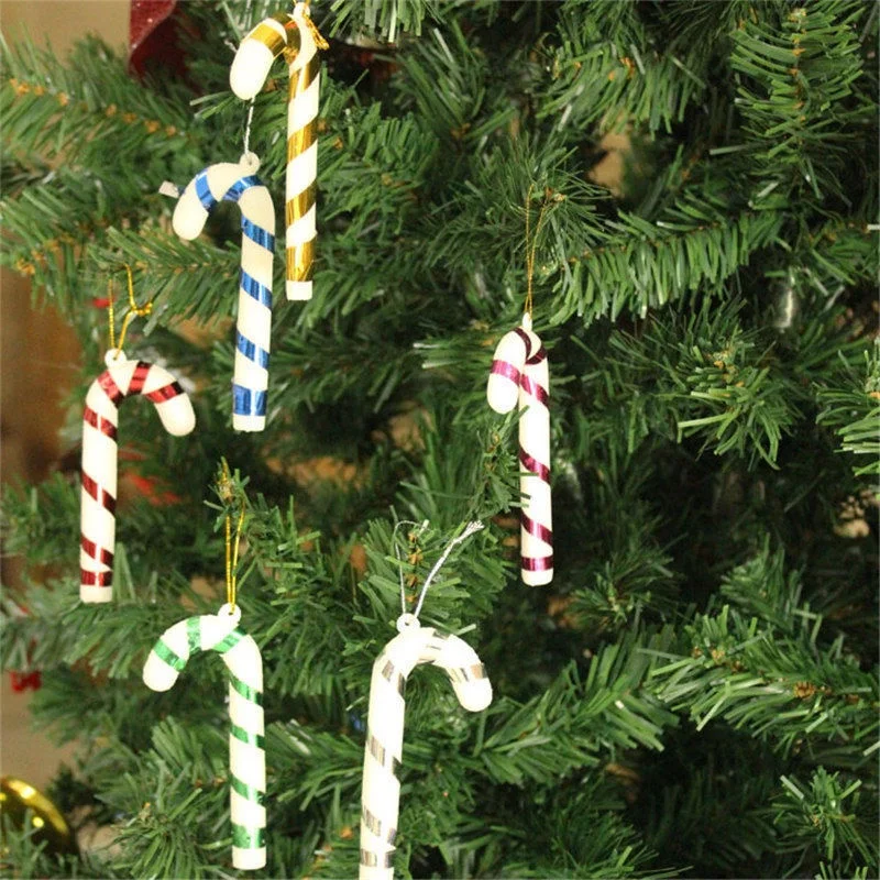 12pcs/Set Candy Color Cane Cartoon Plastic Christmas Tree Decorations New Year Holiday Party Decoration Home Christmas Supplies