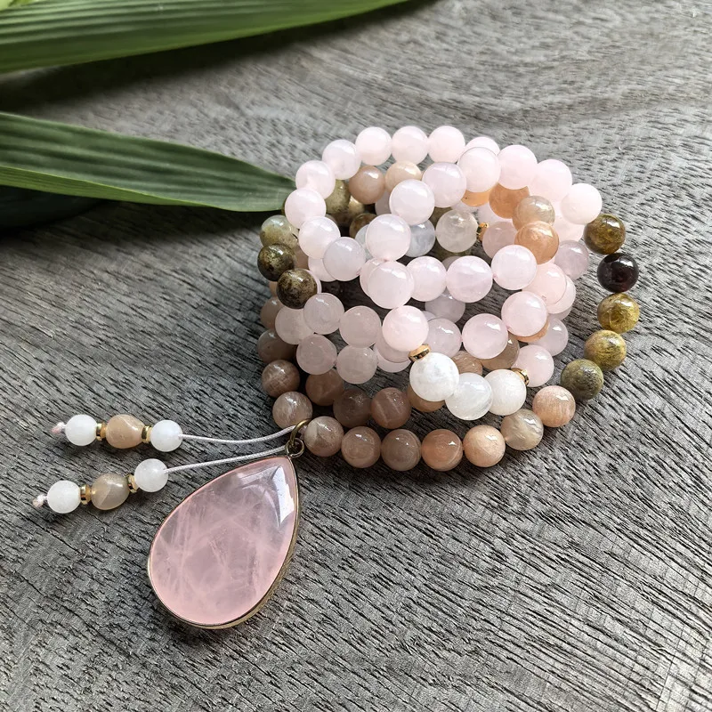 108 Beads,8mm Pink Japa Mala,Beaded Mala Necklace,Meditation Tool,Crystal Healing,Gemstone Jewelry,Embrace Change,Gift For You