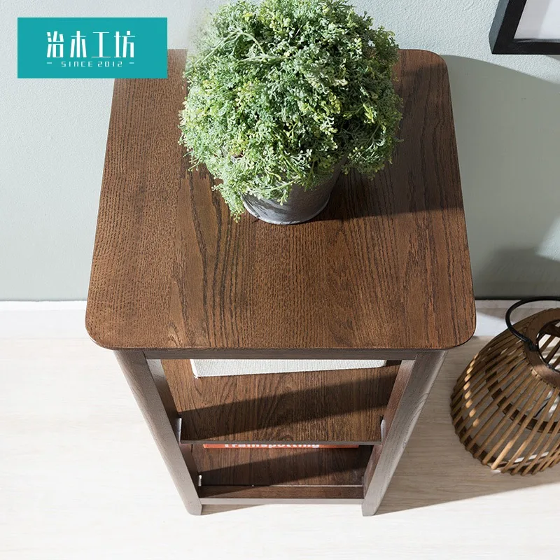Wood workshop all solid wood shelf American red oak walnut multi-layer three-layer baffle flower shelf bookshelf hall shelf