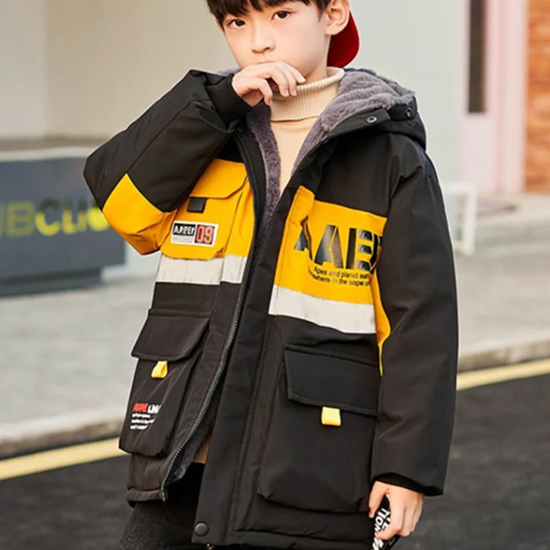 Boys Coat Jacket Cotton Outerwear 2023 Stylish Thicken Velvet Winter Warm Furs Fleece Children\'s Clothing