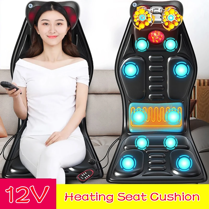 Heating Seat Cushion Adjustabl Lumbar Airbag Back Massage Chair Cushion for Men Women Home Office Car Use with Cigarette Lighter