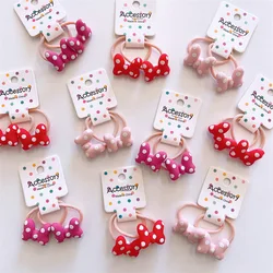 2 Pcs/Set Cute Dot Baby Elastic Hair Bands Hair Bows For Girls Kids Mini Head Rope Hair Accessories Children Ponytail Hair Ties