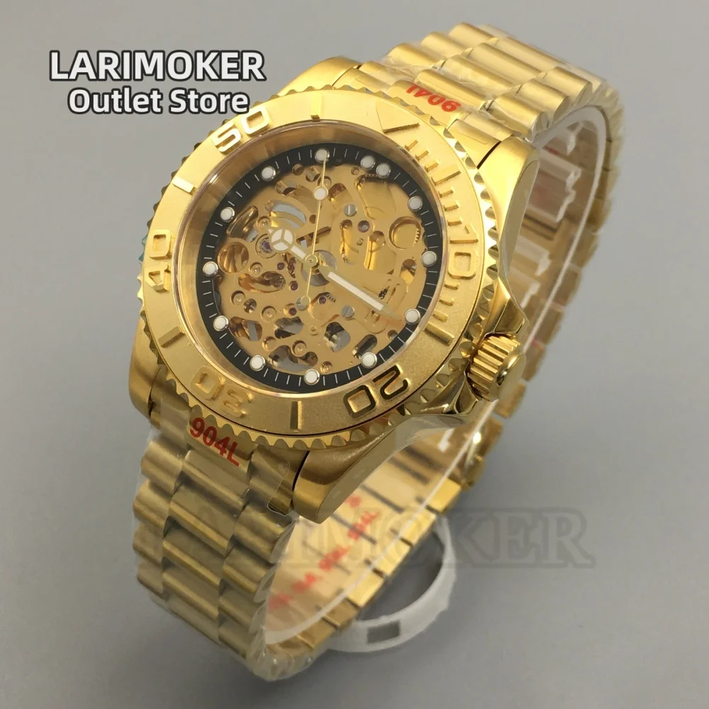 

LARIMOKER 40mm Men's Automatic Mechanical Watch Sapphire Glass Stainless Steel Strap All Gold NH71 Movement Skeleton DivingWatch