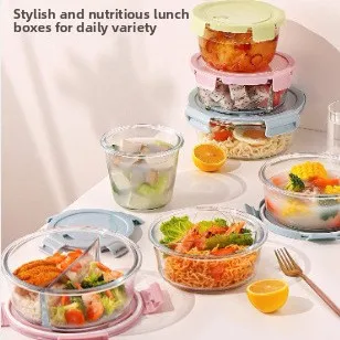

Glass Lunch Box Freshness Preservation Divided Type with Lid Microwave Heating Special for Students And Office Workers