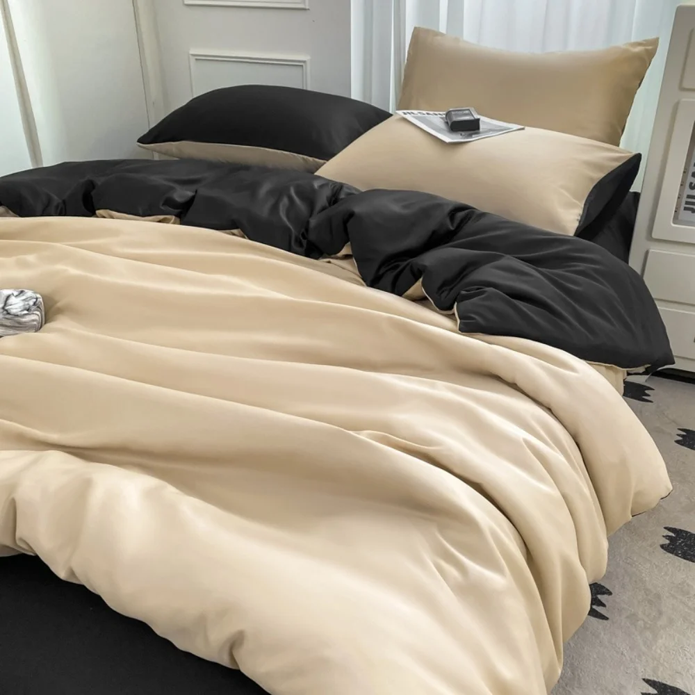 

Washed Ice Silk Bedding Set with Sheet Duvet Cover Pillowcase Summer Single Couple Nordic Bedsheet King Queen Double Twin Size