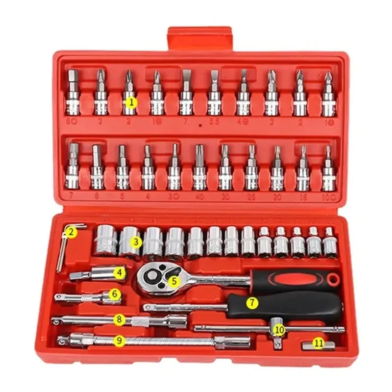 

Household Hardware Repair Set 46pcs Hand Tools Ratchet Wrench Set Multi-functional Combination Toolbox Wrench