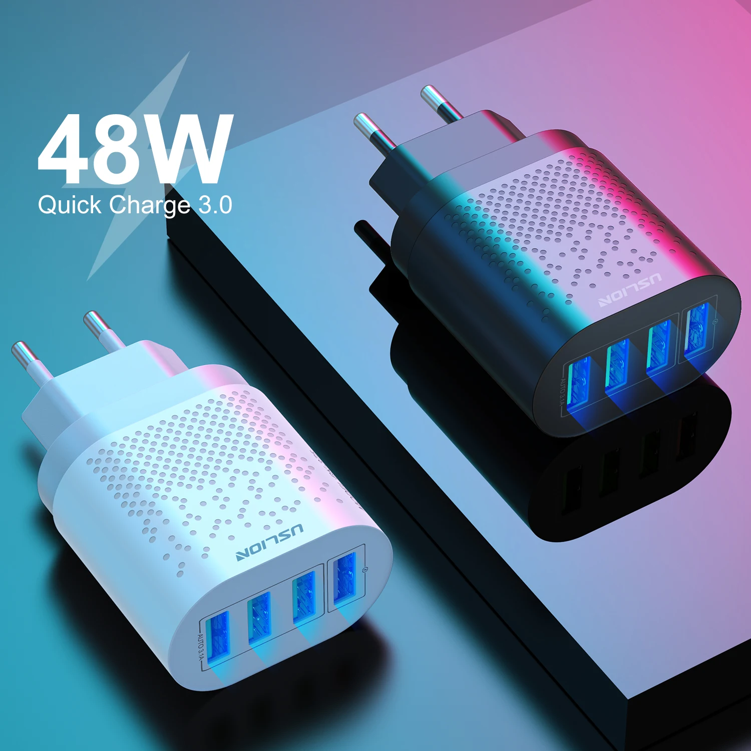 USB Wall Charger Block 4 Port QC3.0 Fast Power Adapter Type C Charging EU/AU/UK/KR Plug for iPhone Xiaomi Samsung Google Tablet