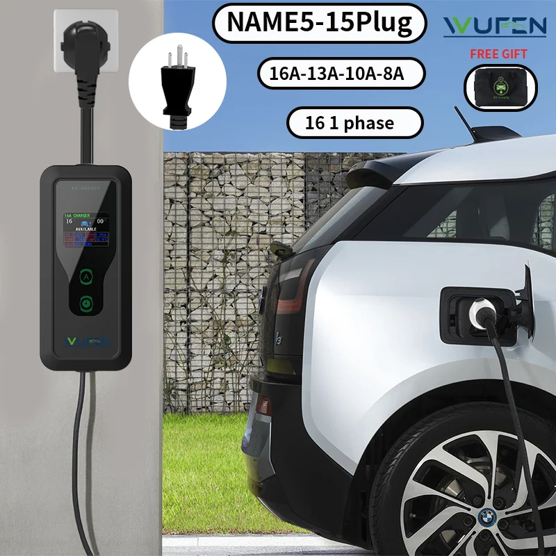 Портативное зарядное устройство Unirise EV Type2, разъем США 5-15, 16 А, 1 фаза, 1,76 кВт, 5 м, зарядная станция Wallbox для электромобиля, автомобиля