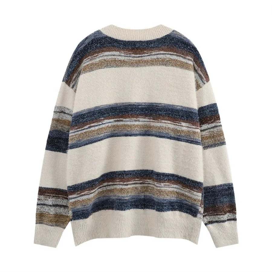 Cárdigan de punto para hombre, suéter a rayas, suéter informal con cuello en V, ropa para hombre, ropa de calle con botones, prendas de punto 2026