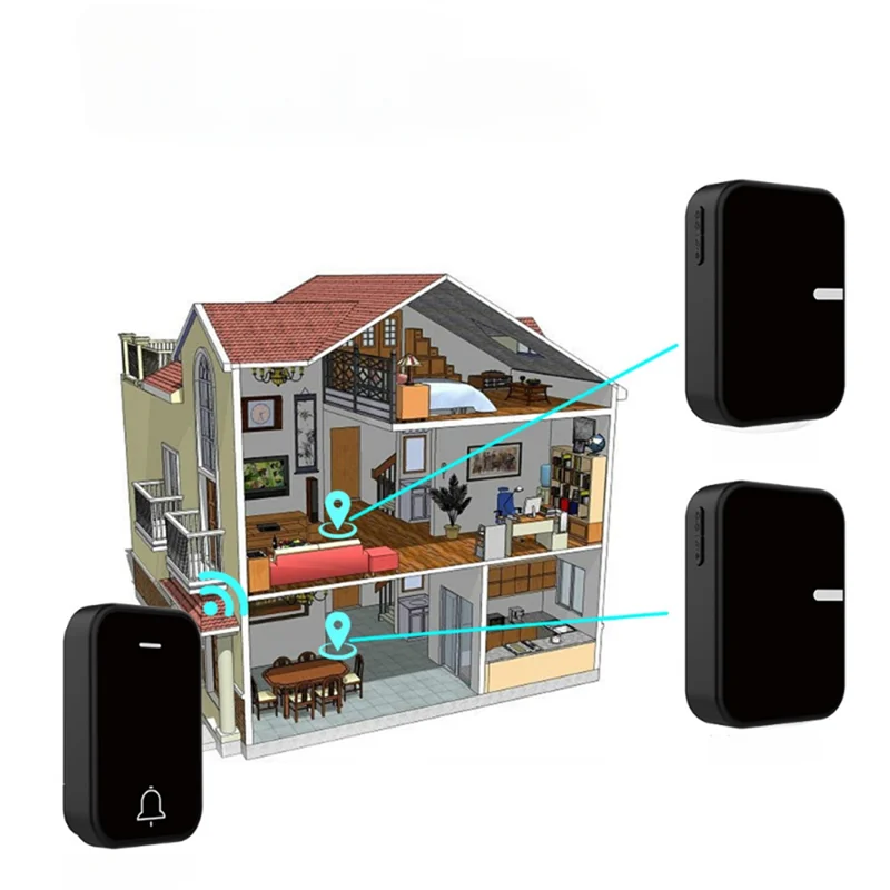 ABGR-جرس باب لاسلكي بدون بطارية مقاوم للماء 200 متر لمسافات طويلة جدًا (قابس الاتحاد الأوروبي)