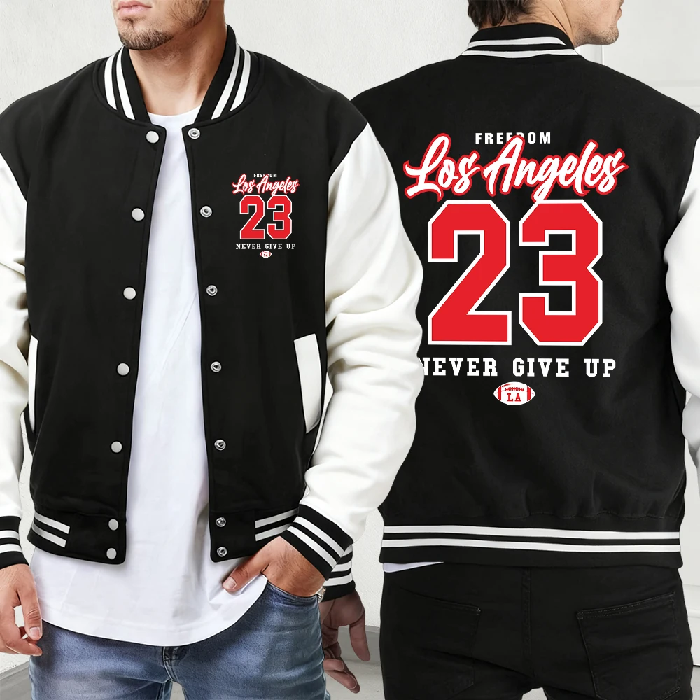 

Freedom Never Give Up Printed Mens Pocket Street Clothes Sport Soft Jackets Vintage Loose Baseball Jersey Basics Button Veste