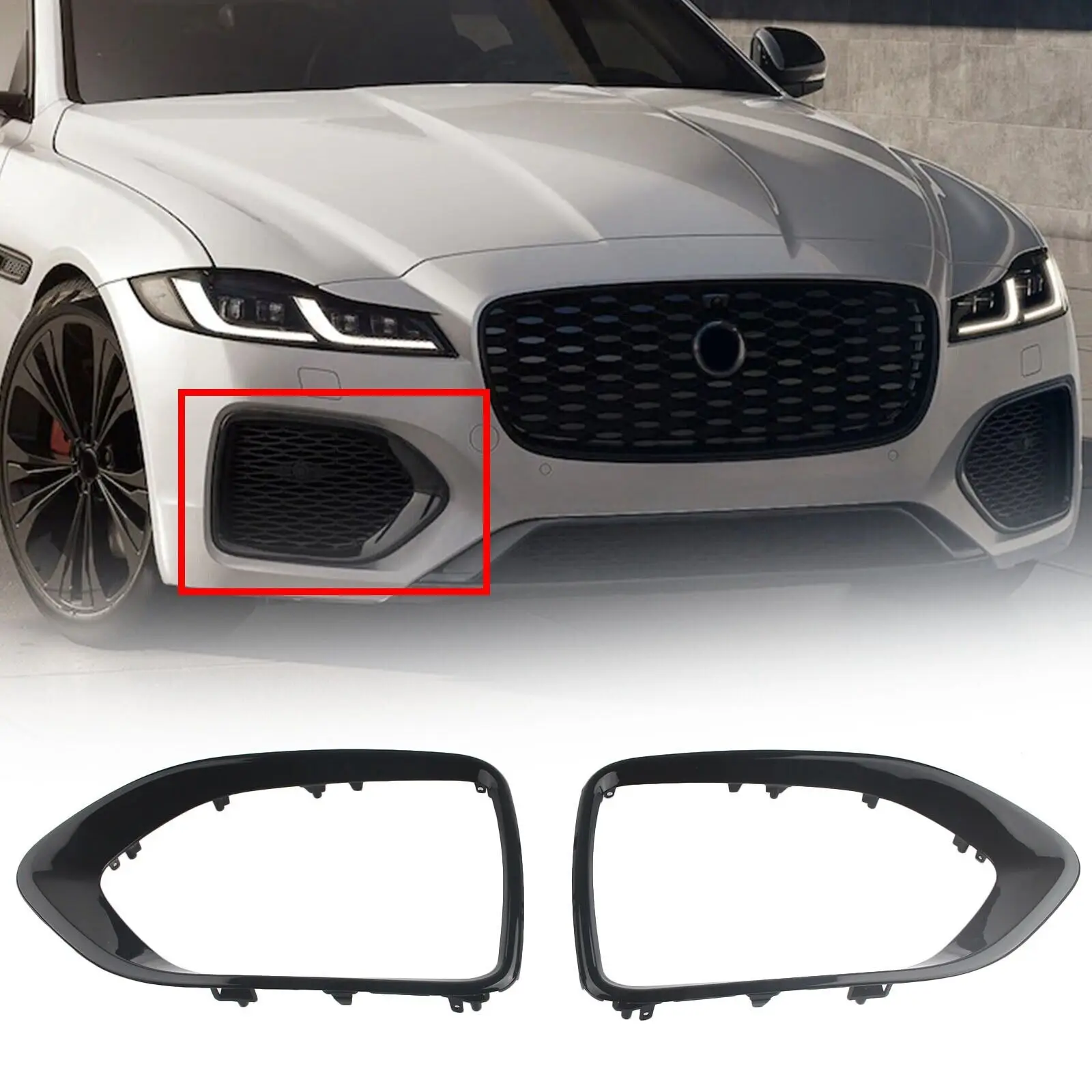 

Pair Black Front Bumper Lower Grill Grille Outer Cover For Jaguar XF 2021-2022