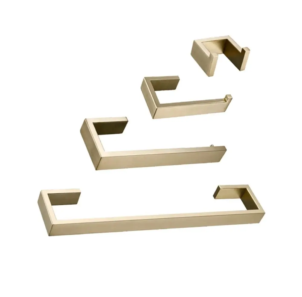 

Gold Bathroom Hardware Set Wall Mount Toilet Roll Holder Towel Bar Robe Hook Shelf Rack 4 Piece Customized