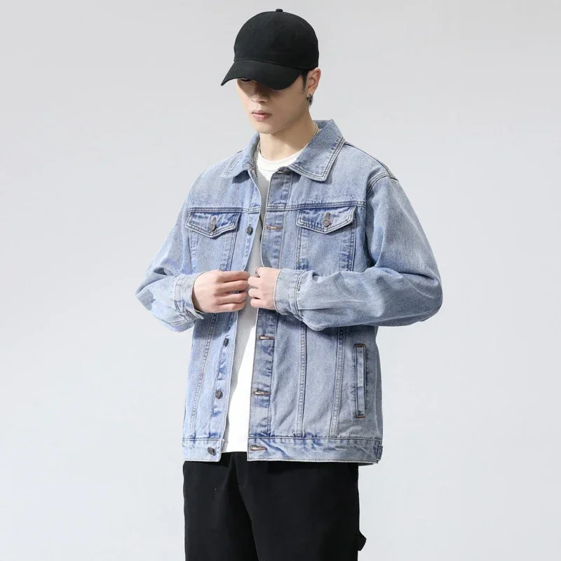 Men's Spring and Autumn New Fashion Casual Lapel Denim Coat, Korean Version of The Trend Single-breasted Handsome Denim Jacket