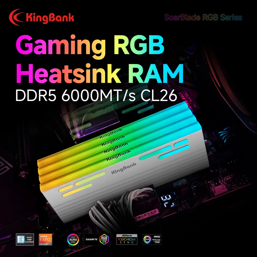 KingBank SoarBlade KFRW DDR5 RGB Series Ram 16GBx2 6000MHz CL26 Hynix A die Memory UDIMM Desktop for Diy Gaming Computer