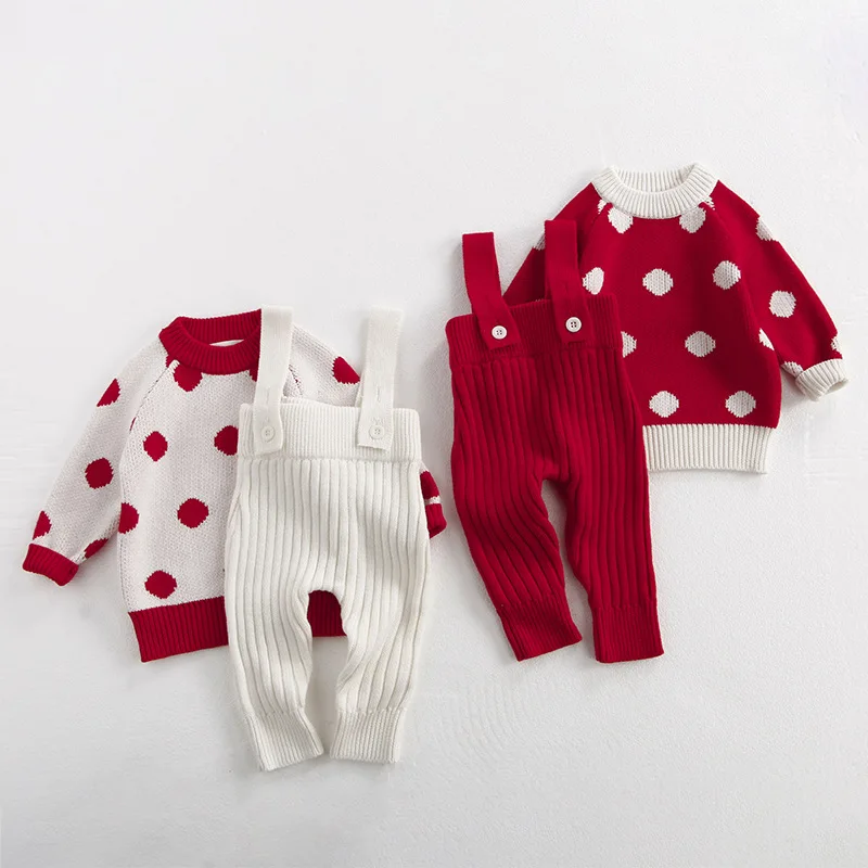 MILANCEL 0-3 Y 2024 Autumn Baby Clothes Infant Girls Polka Dot Sweater Toddler Boys Knitted Pullover Base Top Optional Overalls