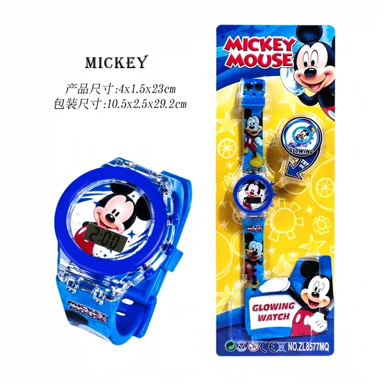 Disney Mickey Spiderman Children's Watch Cartoon Frozen Aisha Flashing Light Electronic Luminous Watch Toy Watch birthday gifts