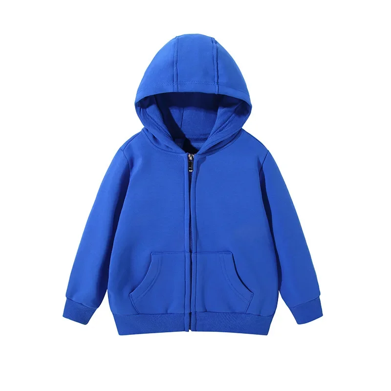 

Spring and Autumn Children's Outing Sports Jacket Zipper Hoodie 2-14 Year Old Children's Sports Jacket Solid Color Versatile