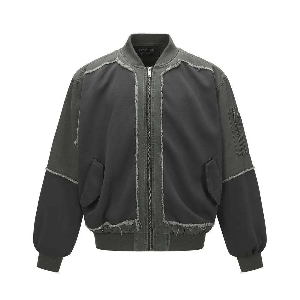 Frayed Ripped Winter Distressed Retro Vintage Bomber Jackets Coats Tops for Women Men Loose Academia Grunge Gothic Streetwear