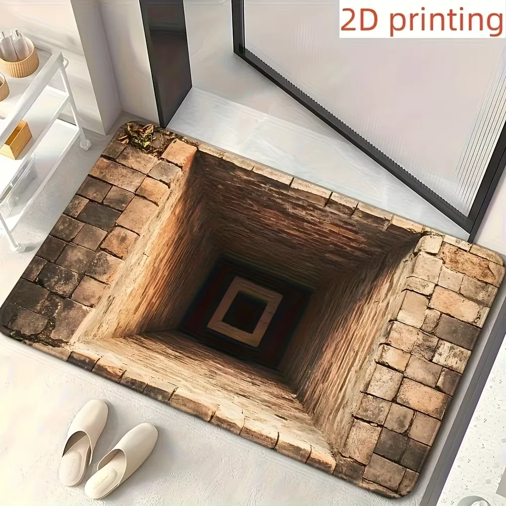 2D شقة الوهم البصري عدم الانزلاق ممسحة سهلة التنظيف مثالية لمدخل الباب الأمامي غرفة نوم غرفة الغسيل منطقة سجادة باب المنزل