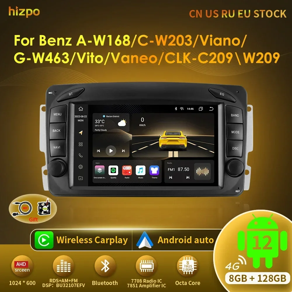 Hizpo Android Auto Radio for Mercedes Benz CLK W209 W203 W463 W208 Carplay Car Multimedia RDS GPS No 2din Autoradio 8 Core 7862